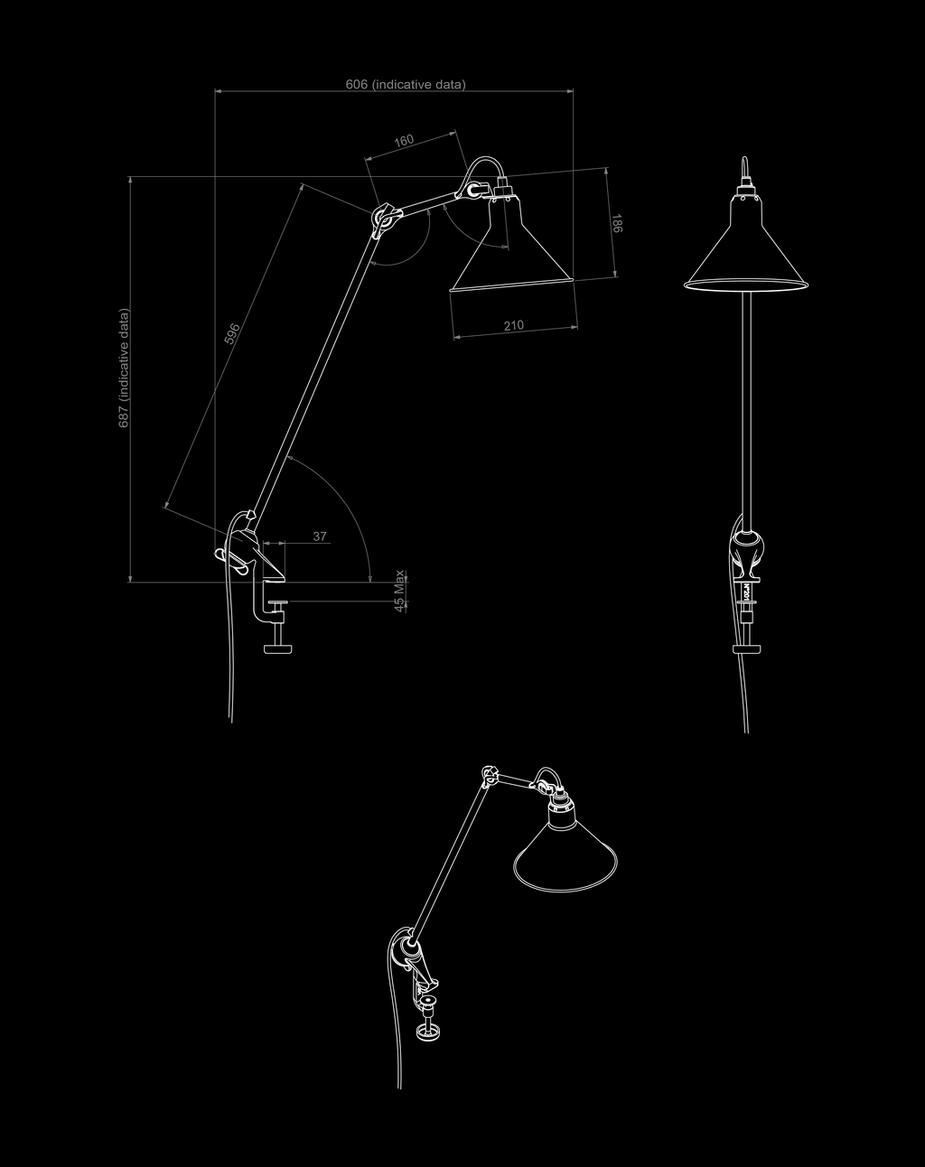 Lampe Gras N°201 Dimension Drawing