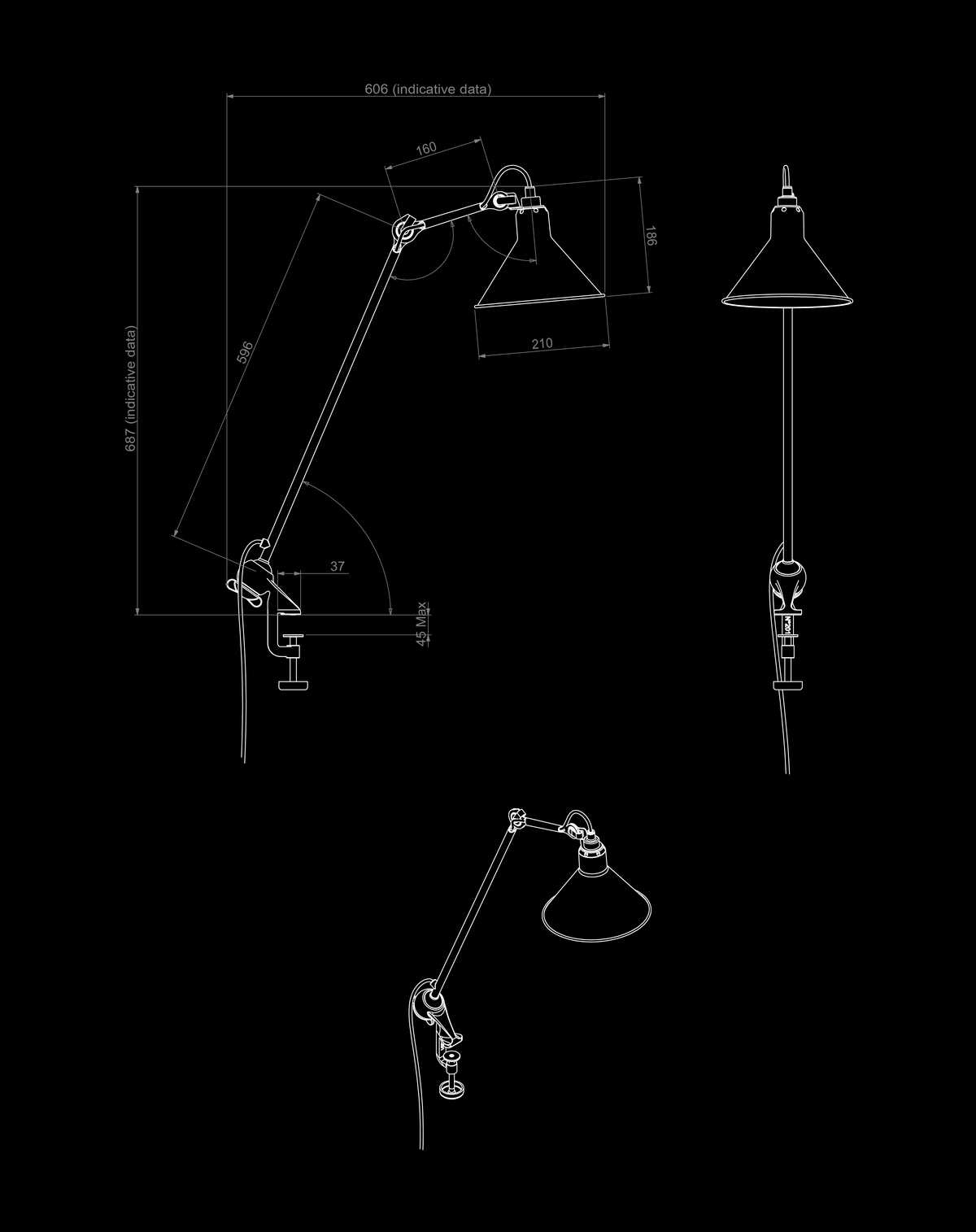Lampe Gras N°201 Dimension Drawing