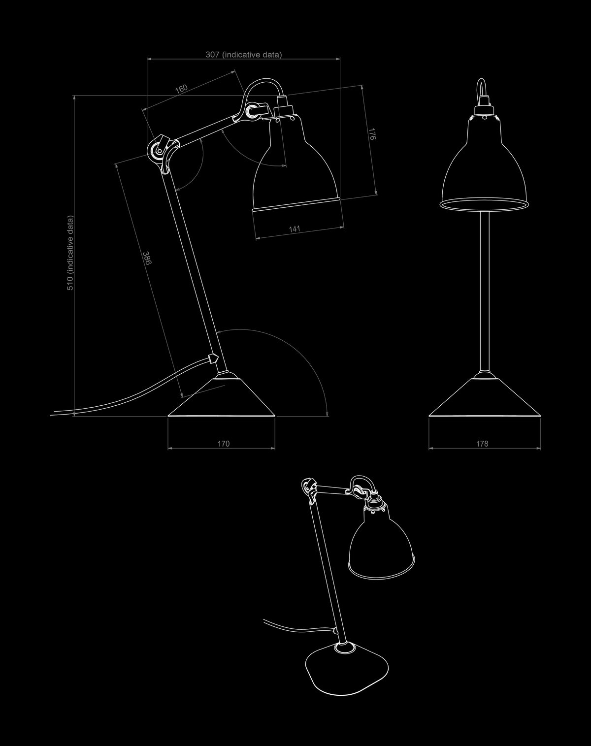 Lampe Gras N°205 Dimension Drawing