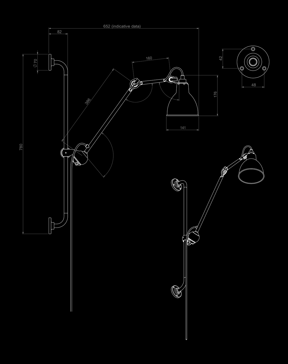 Lampe Gras N°210 Dimension Drawing