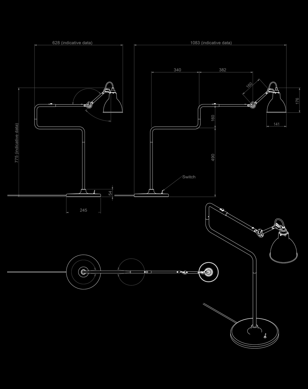Lampe Gras N°317 Dimension Drawing