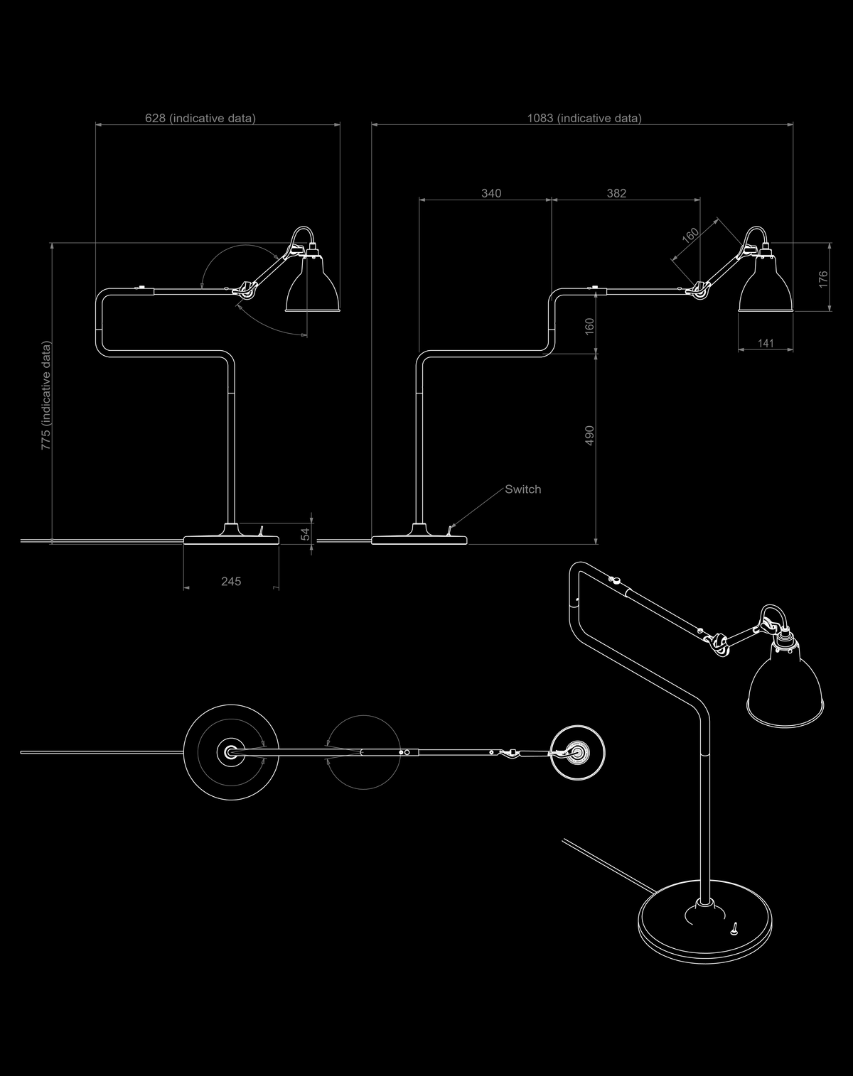 Lampe Gras N°317 Dimension Drawing