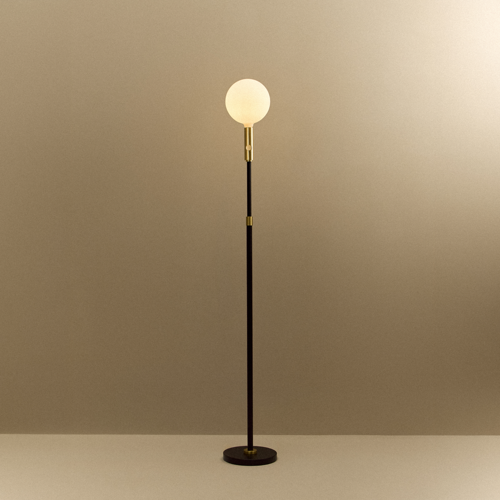 Poise Adjustable Floor Lamp in Brass + Sphere V