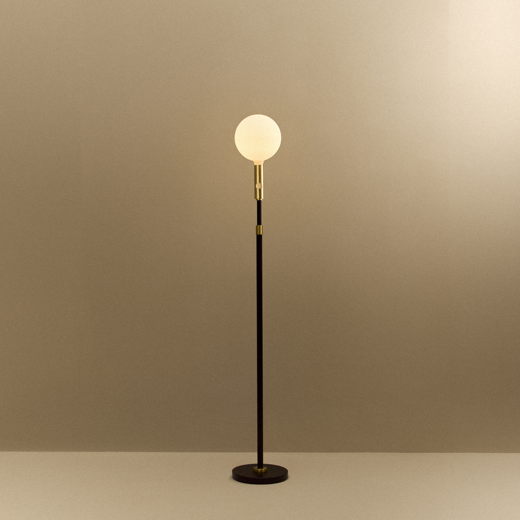 Poise Adjustable Floor Lamp in Brass + Sphere V