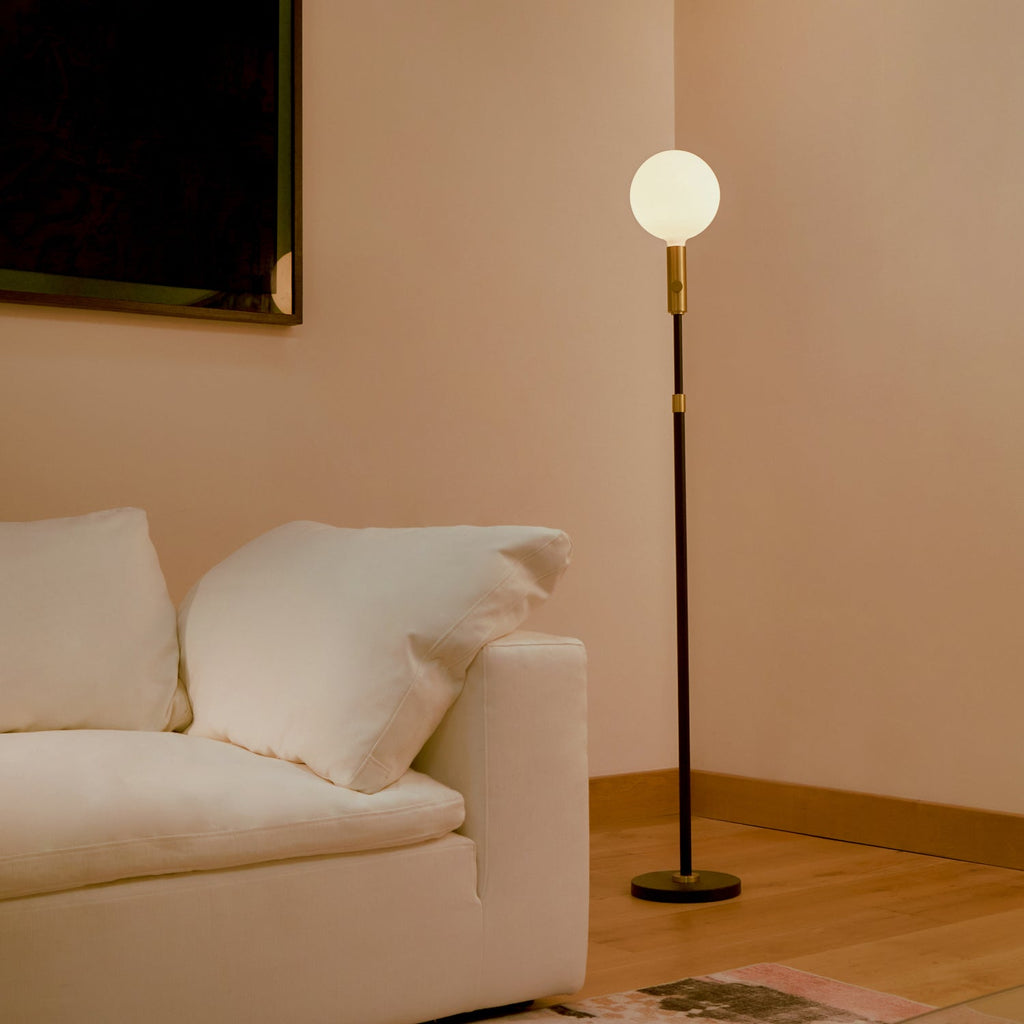 Poise Adjustable Floor Lamp in Brass + Sphere V
