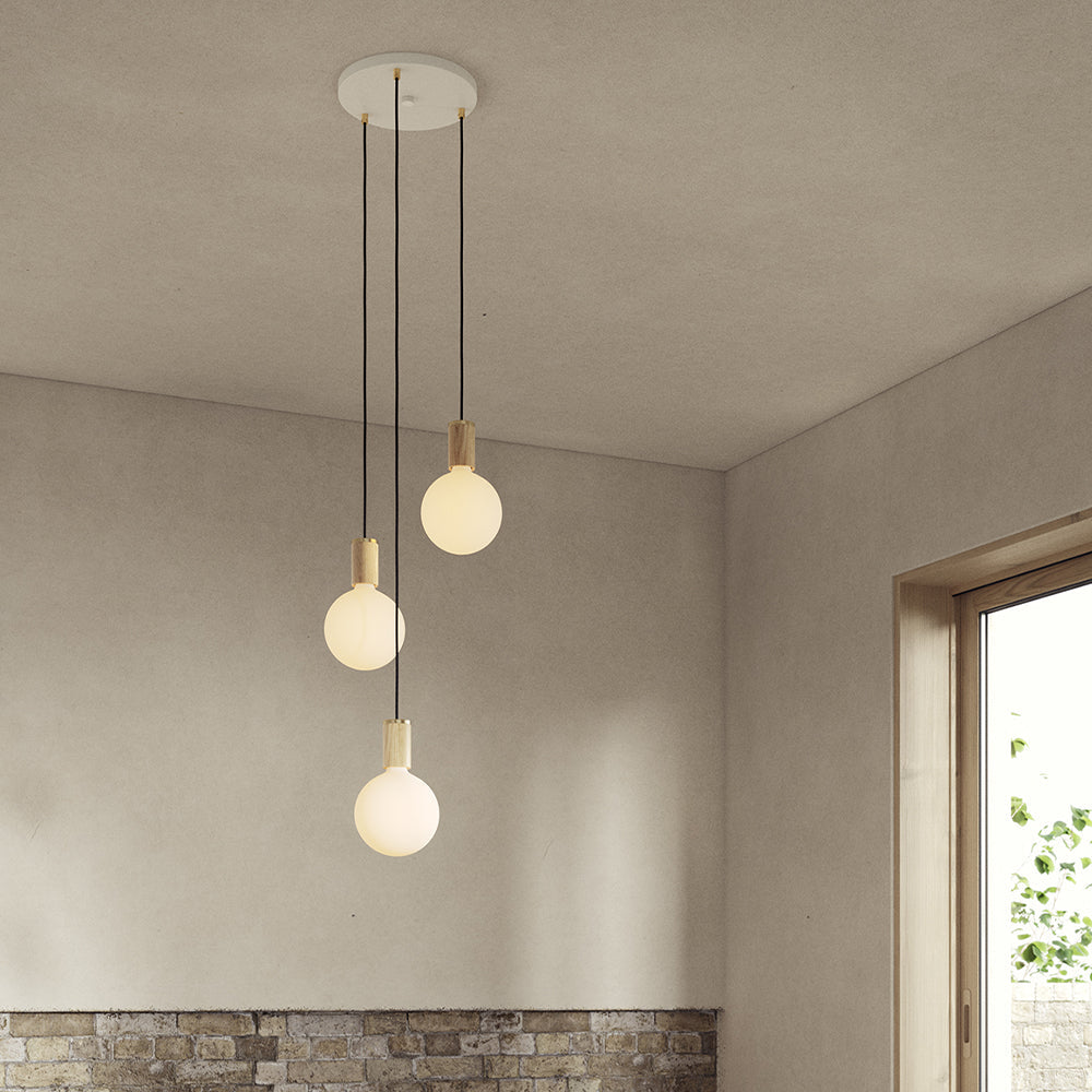 Triple Pendant in Oak - White Canopy