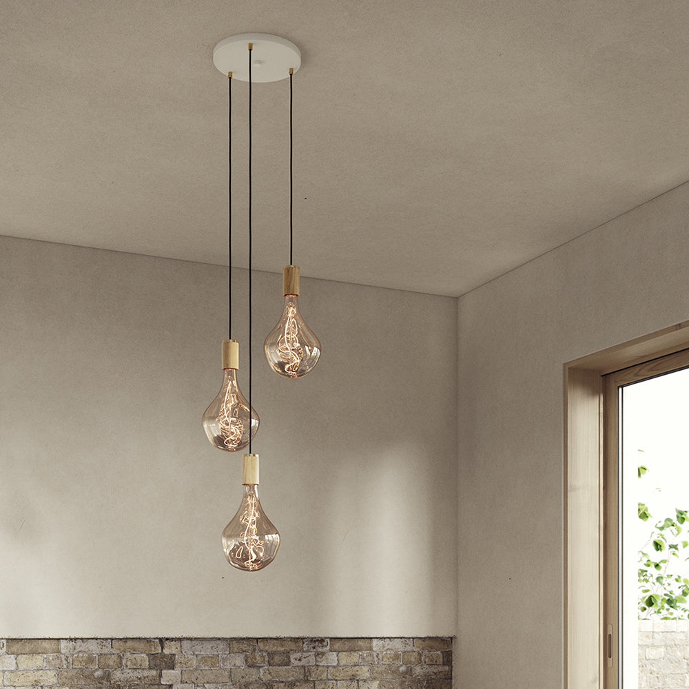 Triple Pendant in Oak - White Canopy