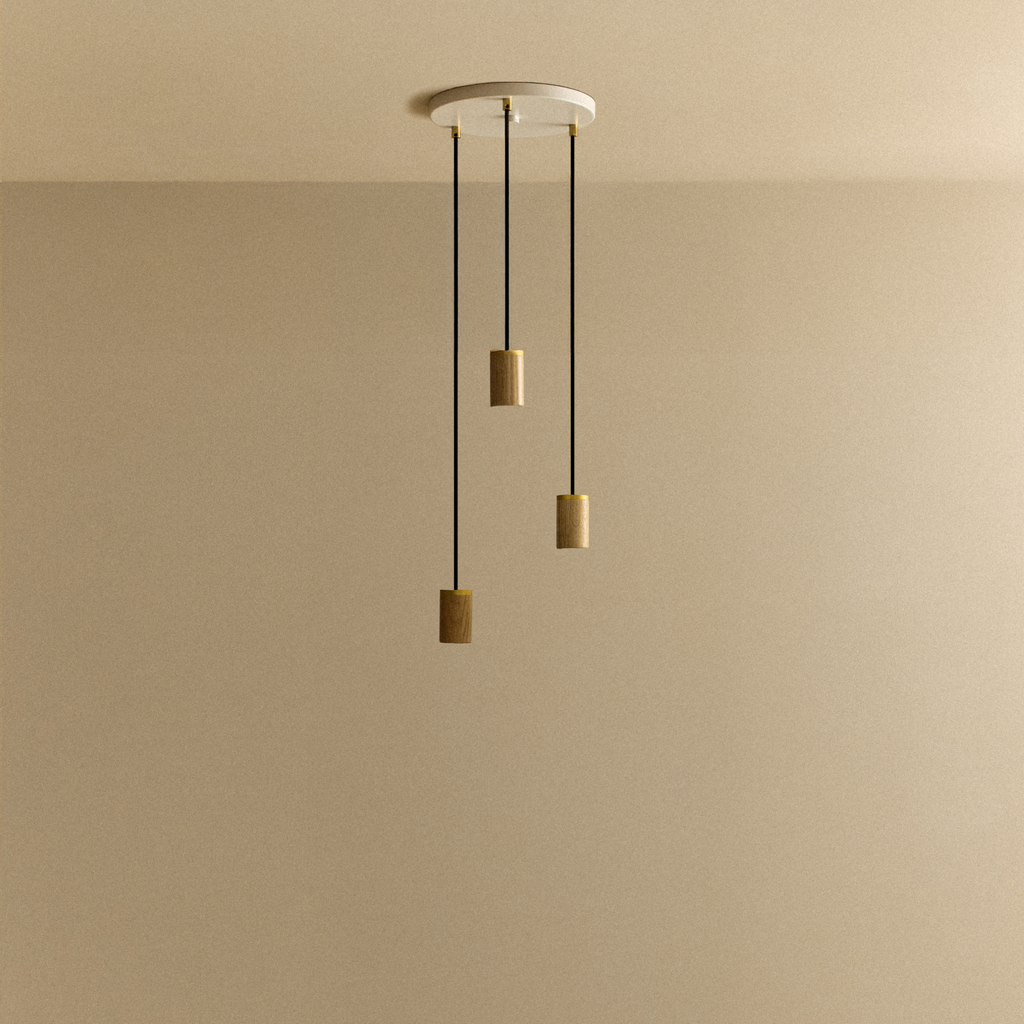 Triple Pendant in Oak - White Canopy
