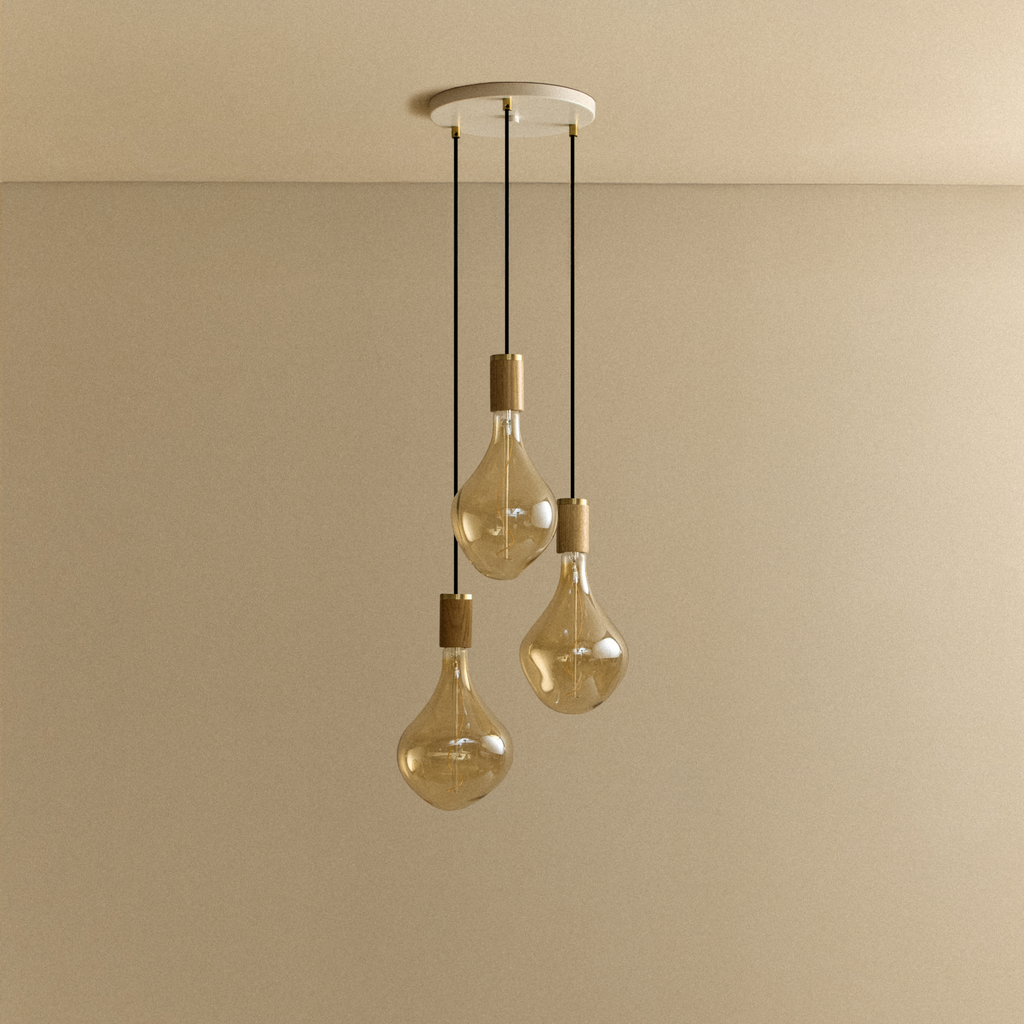 Triple Pendant in Oak + Voronoi II