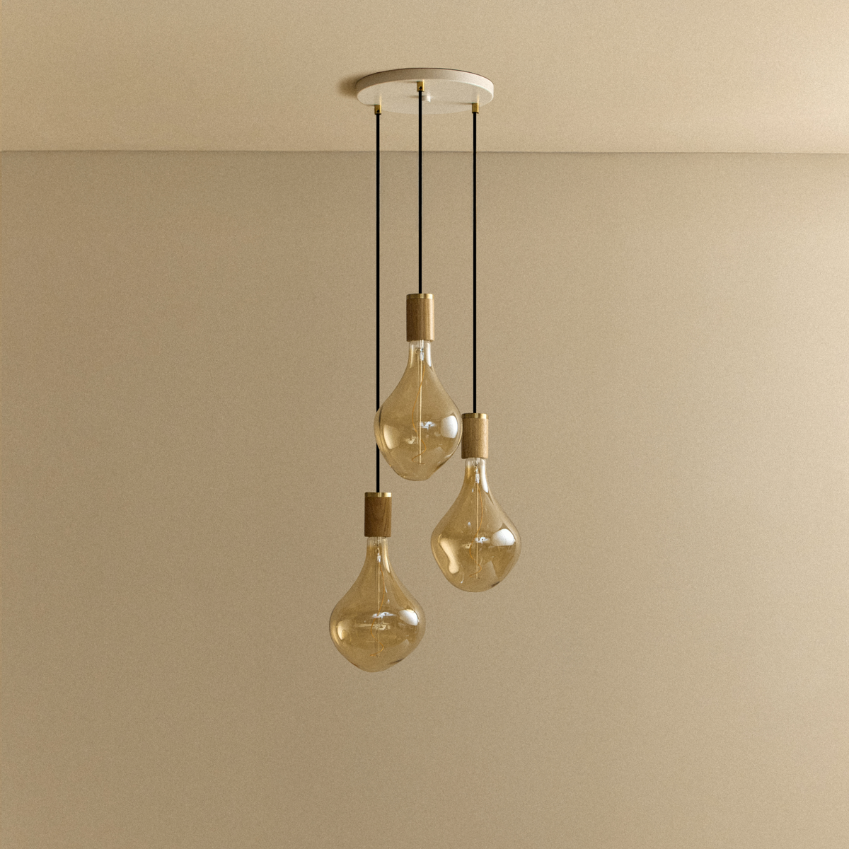 Triple Pendant in Oak + Voronoi II