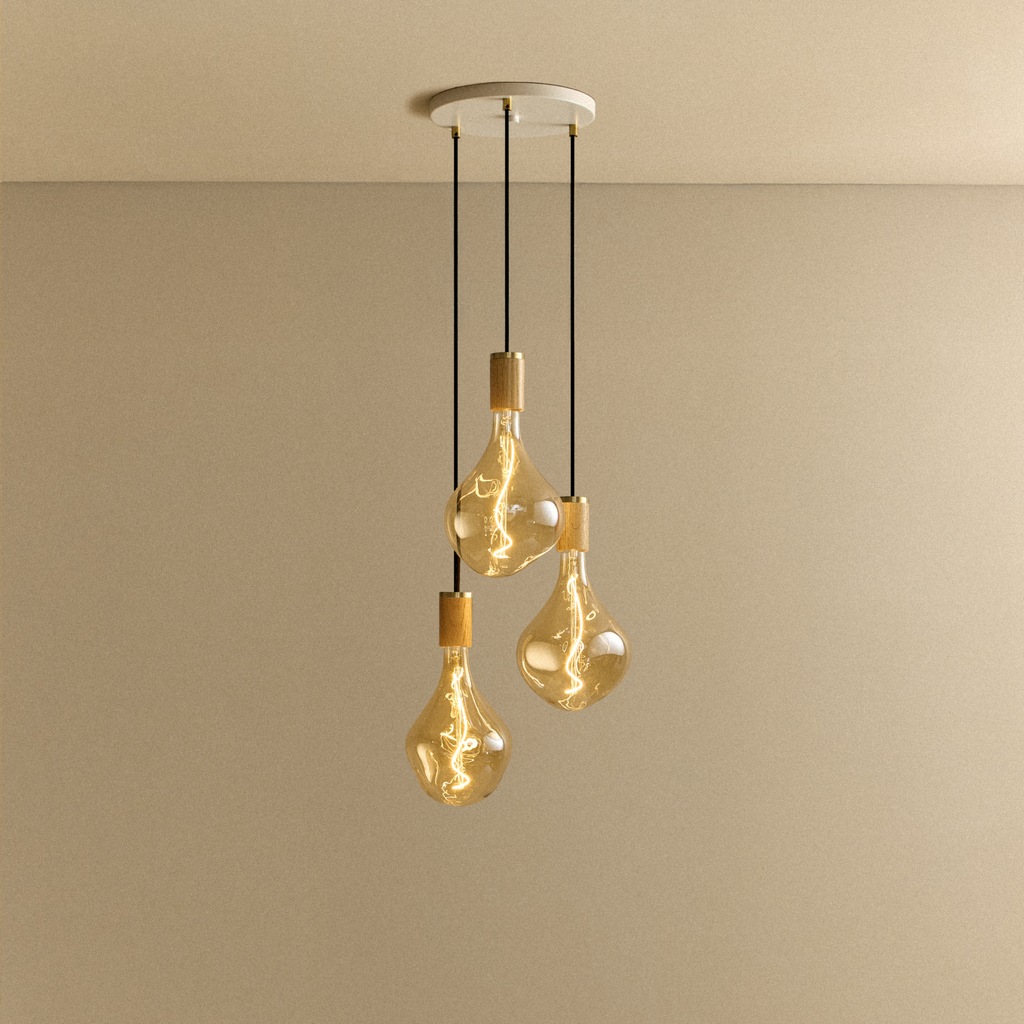Triple Pendant in Oak + Voronoi II