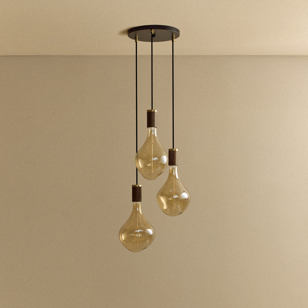 Triple Pendant in Walnut + Voronoi II