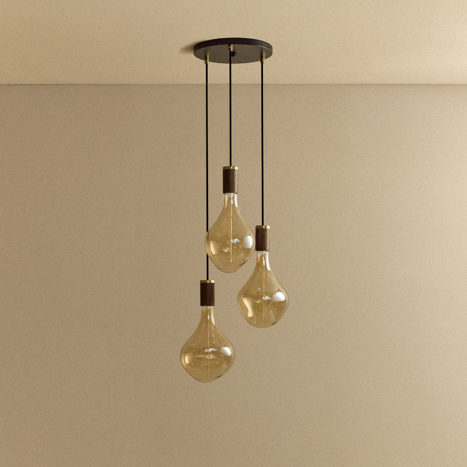 Triple Pendant in Walnut + Voronoi II