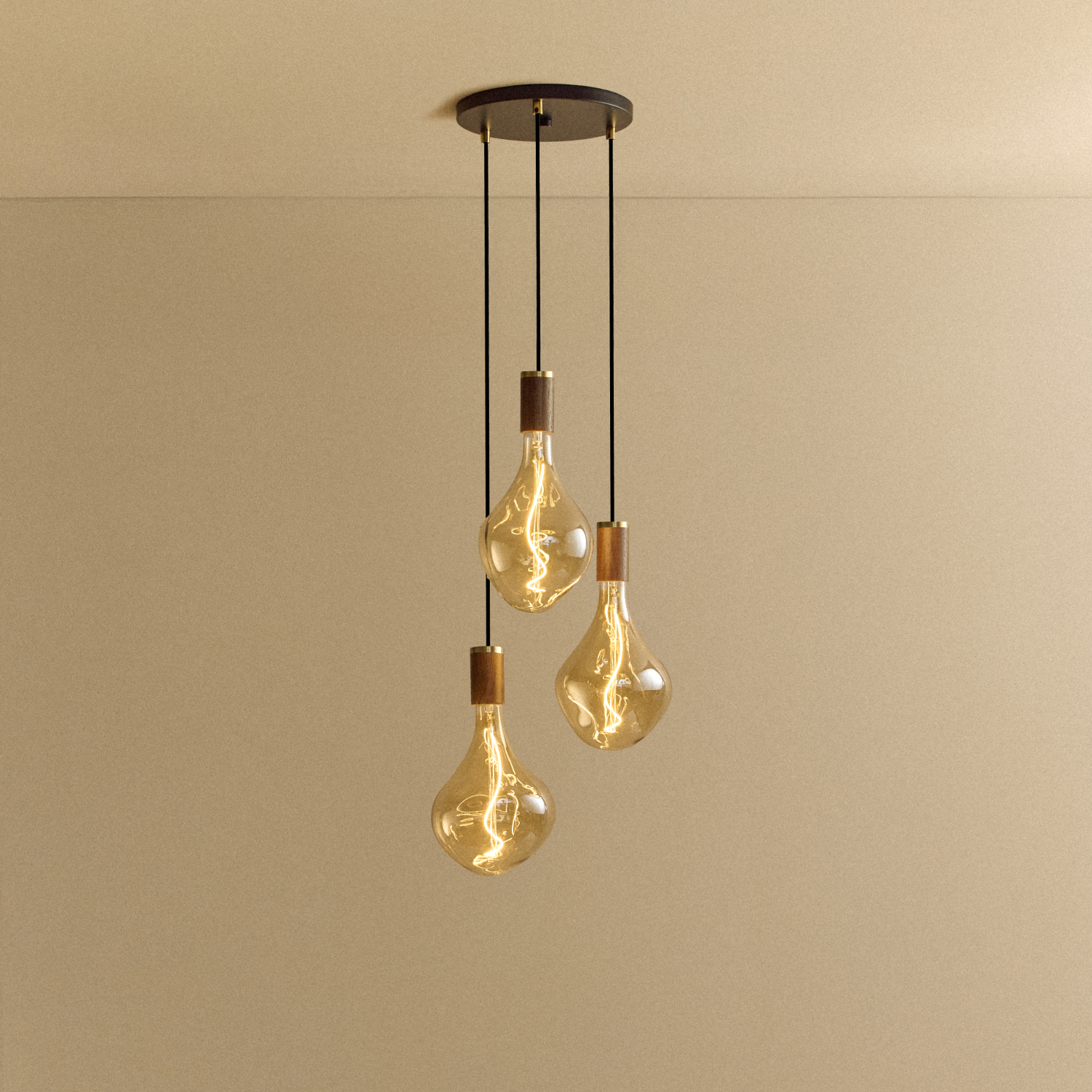 Triple Pendant in Walnut + Voronoi II