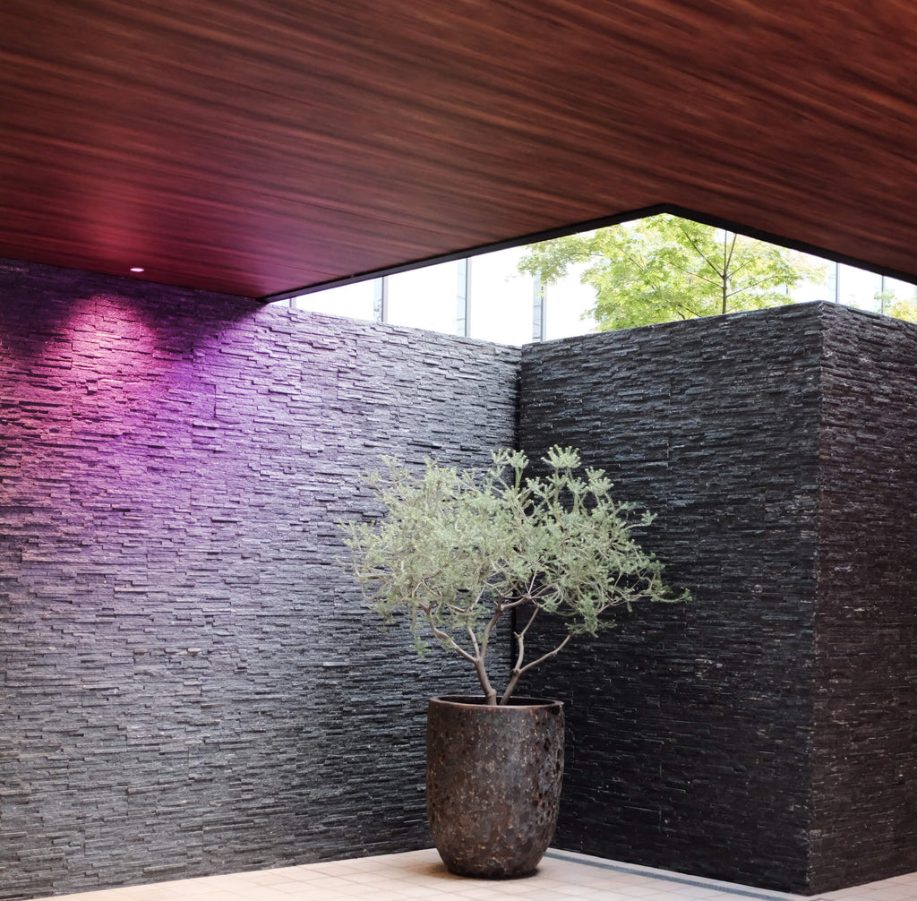 4 inch round smart regressed panel light installed in a ceiling, lifestyle view
