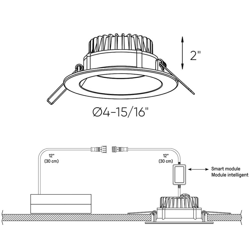 4 inch round smart regressed panel light dimension drawing