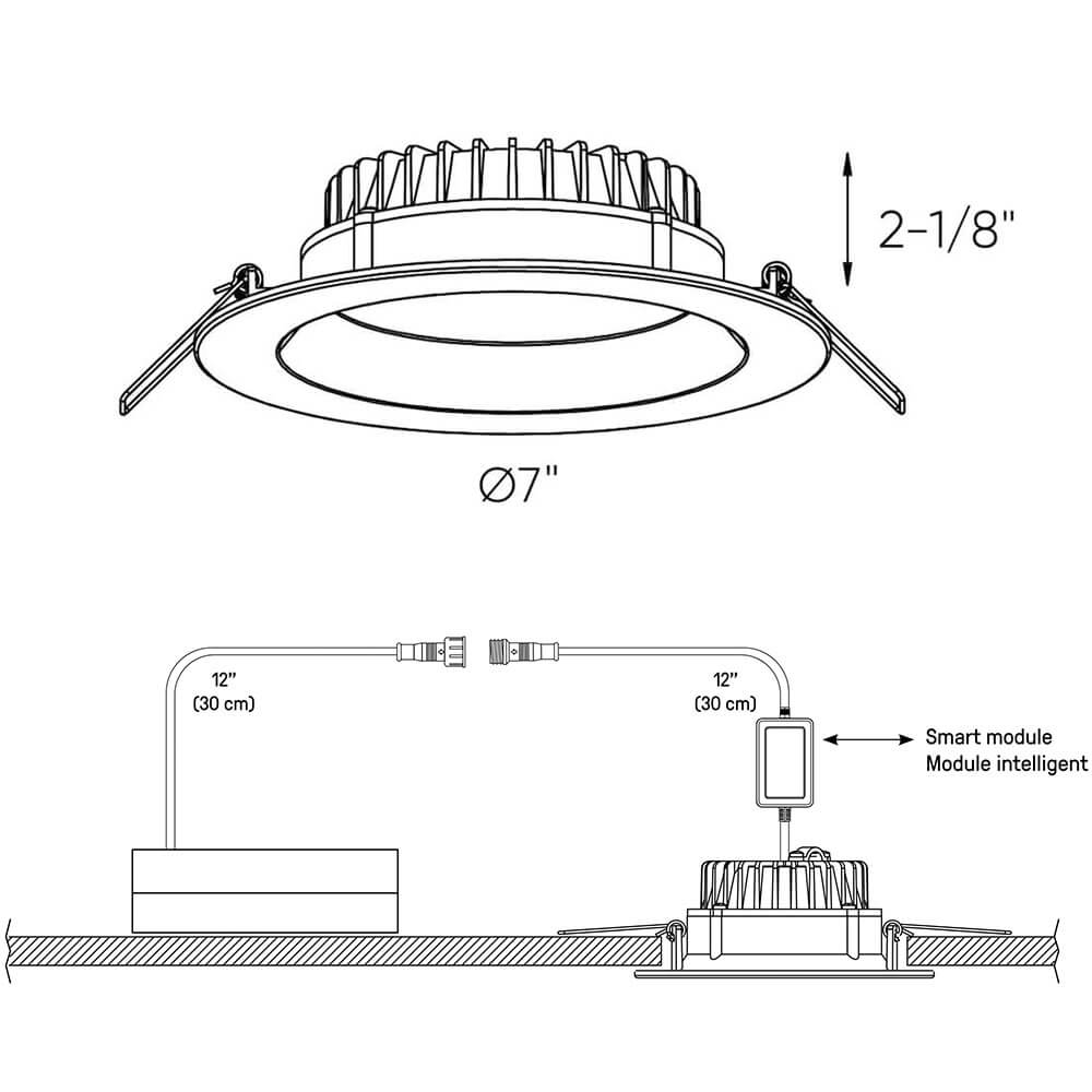 6 inch round smart regressed panel light dimension drawing