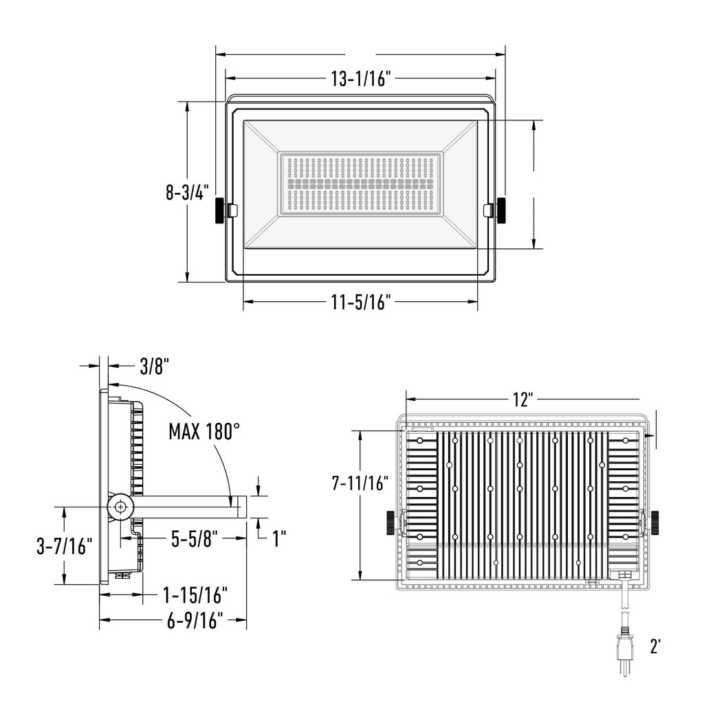 100W Flood Light dimensions
