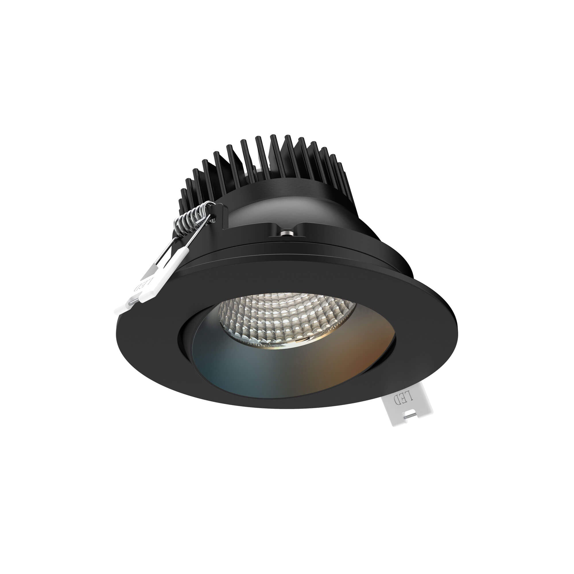 3.5 inch round smart regressed gimbal downlight, black finish, front view