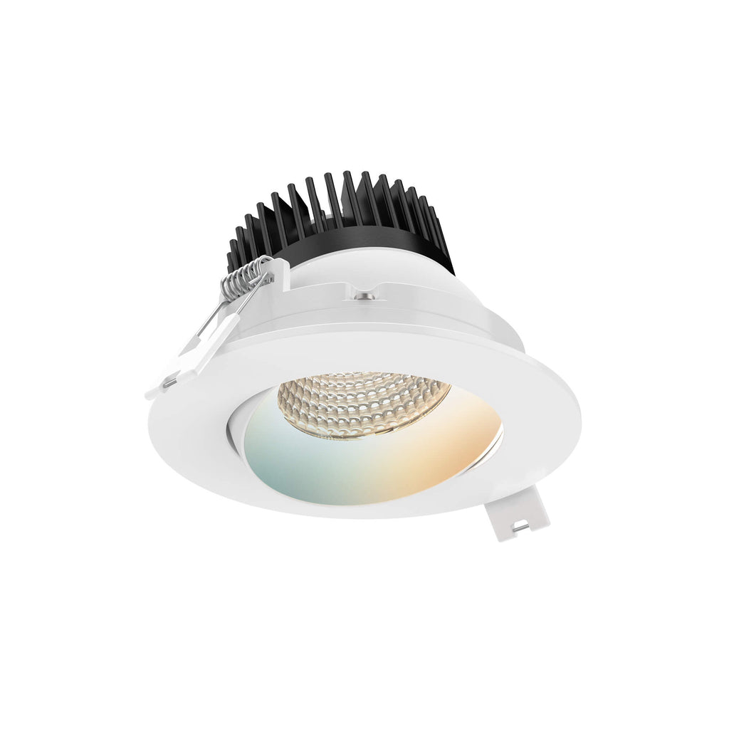 3.5 inch round smart regressed gimbal downlight, white finish, front view