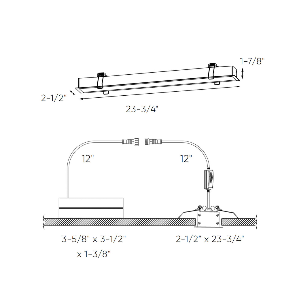 24 inch linear smart recessed light dimension drawing
