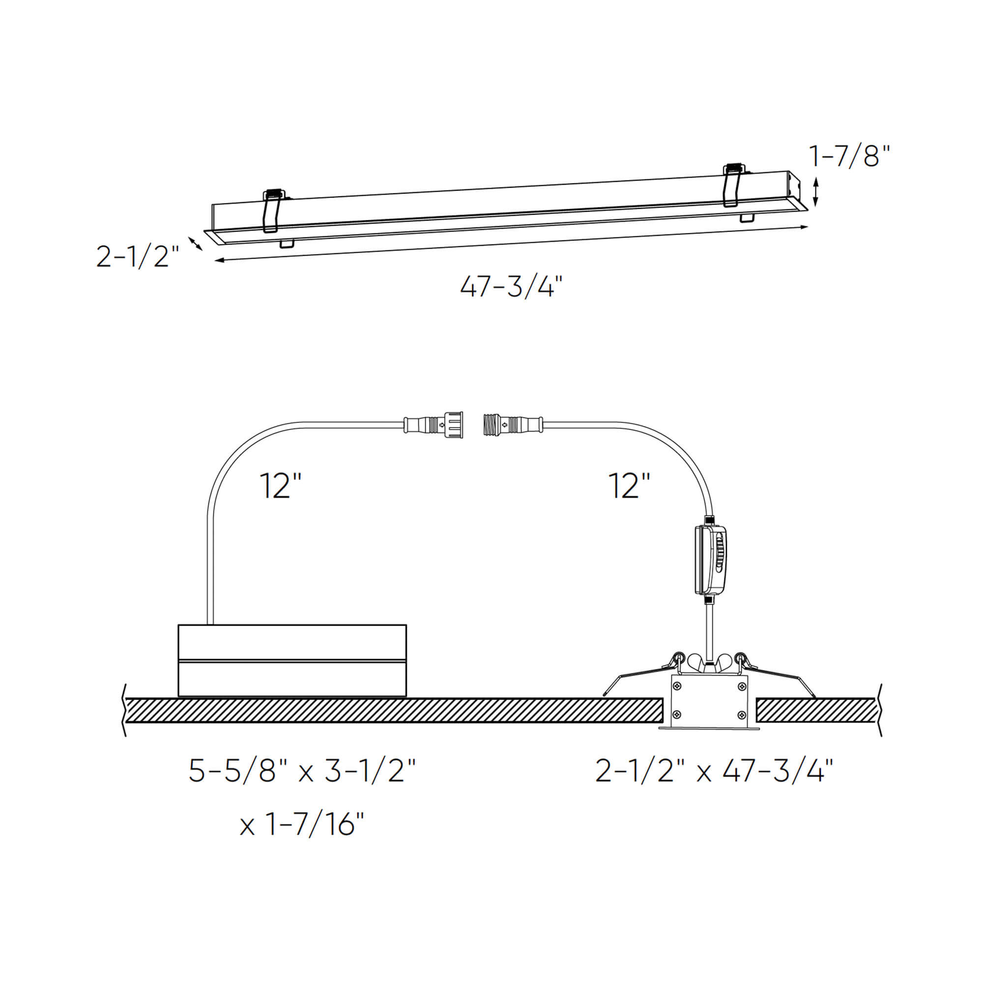 48 inch linear smart recessed light dimension drawing