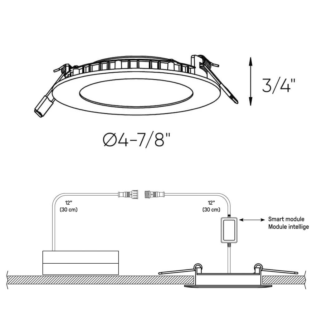 DALS Excel 4 inch recessed panel light dimension and cutout drawing