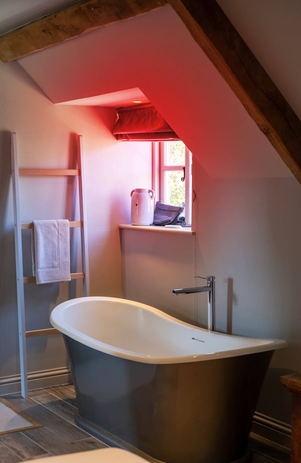 Smart recessed panel light installed in a ceiling, lifestyle interior view